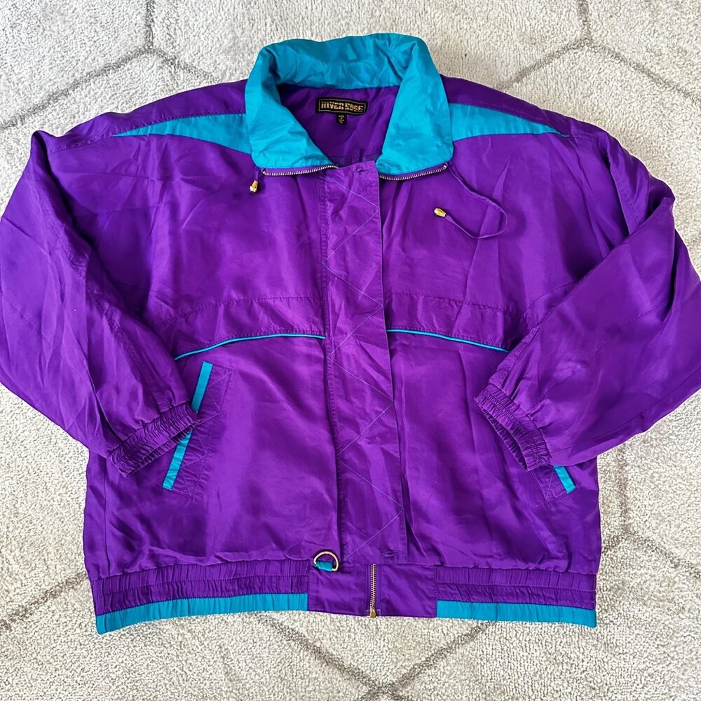 Women's Vintage River's Edge 90s Purple/Blue Silk Windbreaker Sz XL